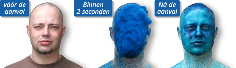 Demonstratie van de blauwe markering vóór, tijdens en na gebruik