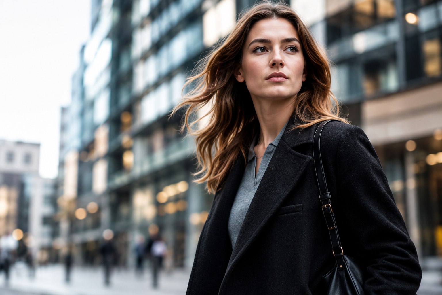 Vrouw die alleen door de stad loopt